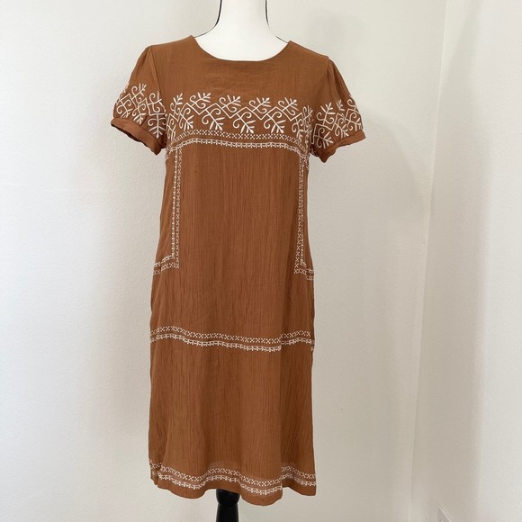 Hidden Alley Dresses & Skirts - Hidden Alley Boho Embroidered Brown Sheath Dress M